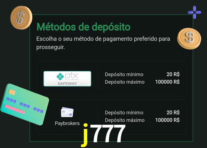 O cassino j777 oferece uma grande variedade de métodos de pagamento